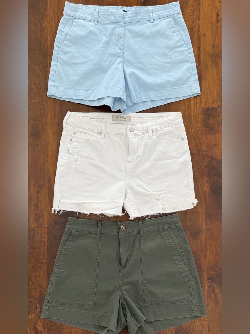 Women's Shorts Trio - Light Blue, White, Olive
